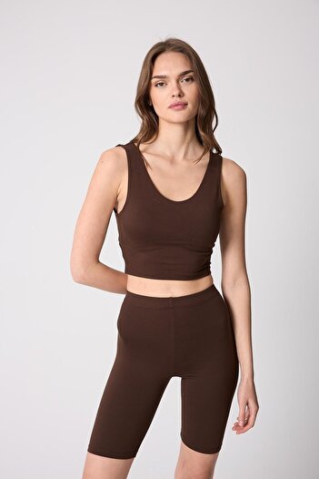 AMİDA Women's Biker Leggings - High Waist Slim Fit, Stretchy Fabric Brown