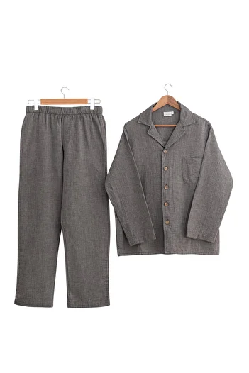 Ecocotton Melsa Men's Pajama Set 100% Organic Cotton Muslin Anthracite
