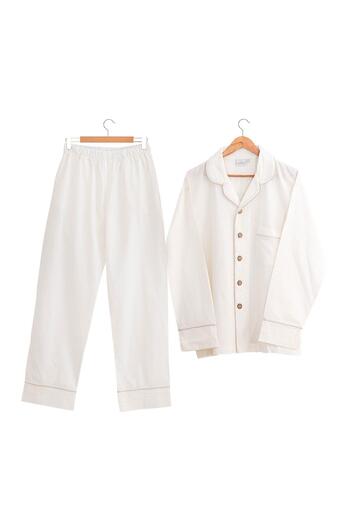 Ecocotton Σετ ανδρικές πιτζάμες Reya 100% οργανικό βαμβάκι λινό κρέμα