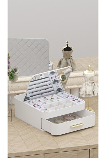 EVLE Multi-Compartment Makeup Jewelry Organizer with Drawers and Mirror