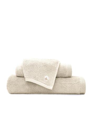 Ecocotton Pure Cotton 3-Piece Towel Set 100% Organic Cotton Butterfly Border Embroidered Beige