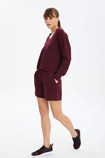 bilcee Claret Red Soft Textured Women's Shorts Set - 0736