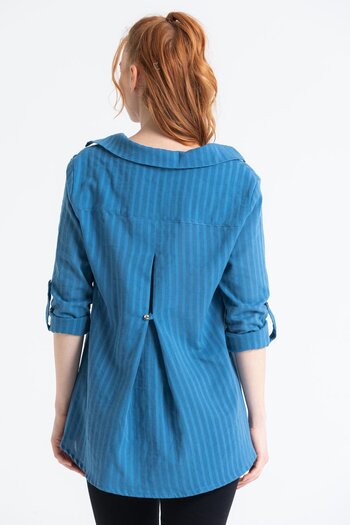 Eliş Şile Bezi Long Sleeve Shile Cloth Peyker Summer Shirt Indigo Indg