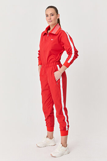 bilcee Red Parachute Fabric - Back Printed Women's Jumpsuit with Pockets 1531