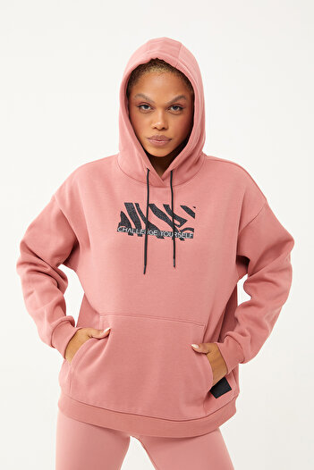 bilcee Γυναικείο φούτερ σε πούδρα - Kangaroo Pocket και Hoodie, Glitter Printed 1602