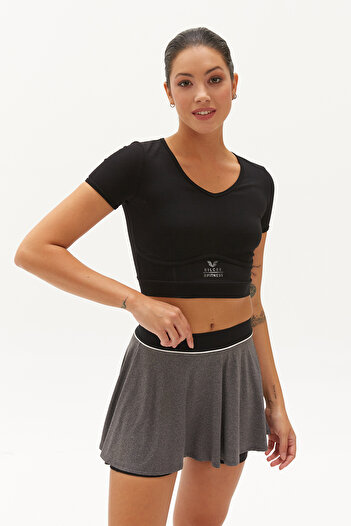 bilcee Black Melange Cotton Women's Sports Skirt - with Tennis Leggings 0258