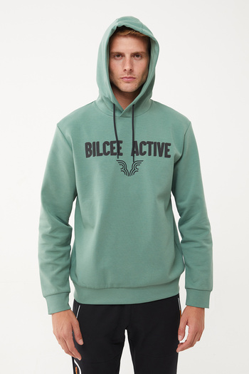 bilcee Men's Green Hooded Printed Sweatshirt 1541