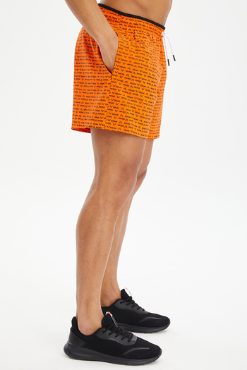 bilcee Men's Orange Patterned Sea Pool Training Athlete Shorts 1708