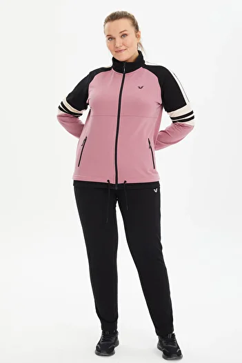 bilcee Γυναικεία Σετ Φούτερ Πούδρα Plus Size Stand Collar Λεπτομερής εκτύπωσης Βαμβακερή φόρμα 0797