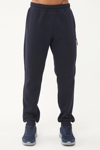 bilcee Men's Dark Navy Ribbed Long 3-Thread Ribbed Sweatpants 1662