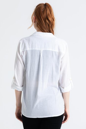 Eliş Şile Bezi Long Sleeve Voile Avşar Summer Shirt White Byz