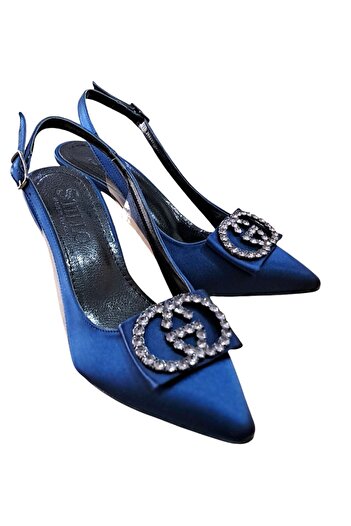 Stillo 33 Women's Satin Stone Buckle Back Open Goblet Heel Stiletto