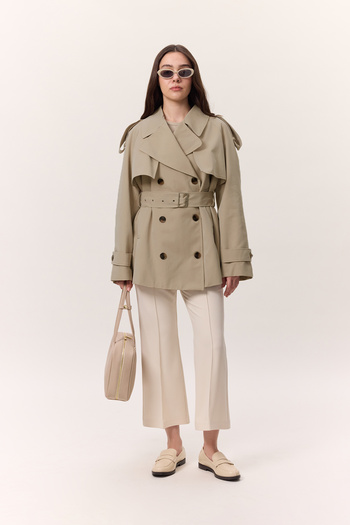 Manuka Double Breasted Short Trench Coat Sand