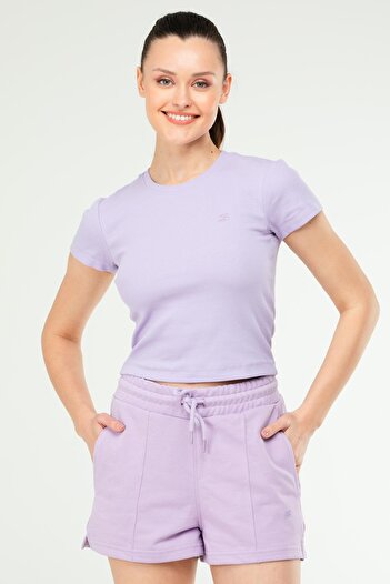 speedlife Lilac Slim Fit Crop Women's Body - Crew Neck, Short Sleeve Sf0757
