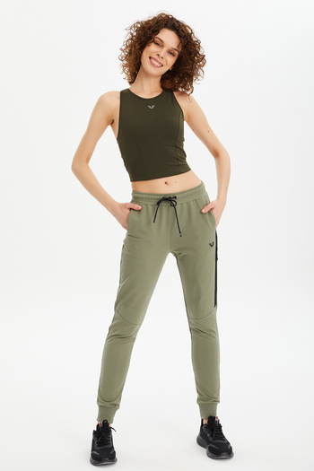 bilcee Women's Green Ribbed Cotton Sports Sweatpants 0807
