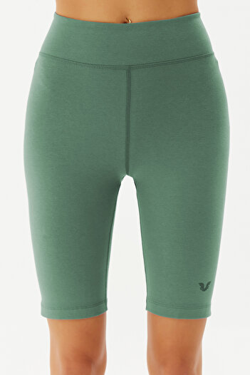bilcee Women's Green High Waist Organic Cotton Stretchy and Firming Short Biker Leggings 0115
