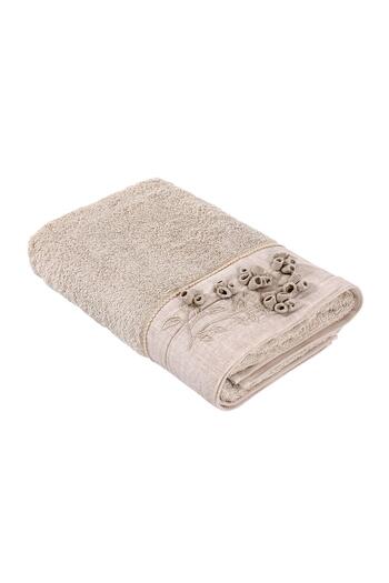 Ecocotton Masal Bath Towel 100% Organic Cotton Hand Embroidered Beige 80x150 Cm