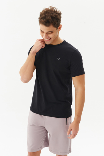 bilcee Black Men's Crew Neck 100% Cotton Basic Casual and Sports T-Shirt 8766