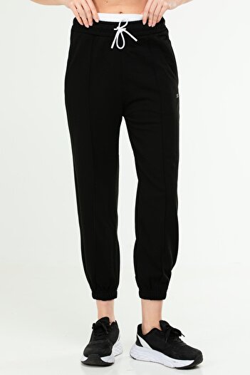 speedlife Black Oversize Basic Cotton High Waist Rubber Leg Women's Tracksuit Bottom Sd1000