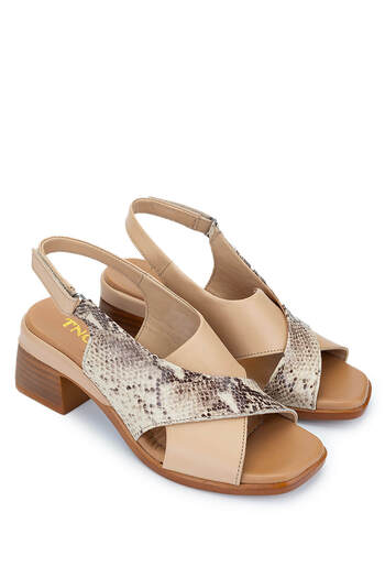 Tamer Tanca Women's Genuine Leather Nude/Brown Heeled Sandals