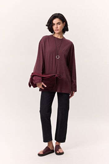 Manuka Tričko Oversize s širokým rukávem - Claret Red