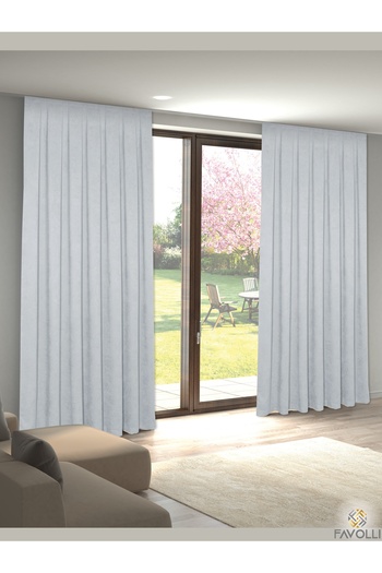 FAVOLLİ Velvet Textured White Color Pleated Island Background Curtain
