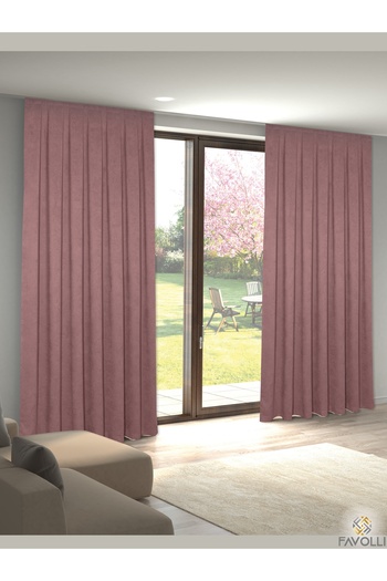 FAVOLLİ Velvet Textured Light Pink Color Pleated Island Background Curtain