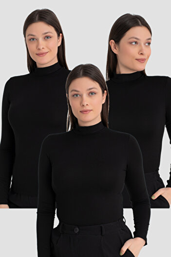 Arma Yıldız Women's Black Turtleneck Long Sleeve Body 3 Pieces