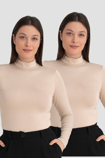 Arma Yıldız Women's Skin Turtleneck Long Sleeve Body 2 Pack