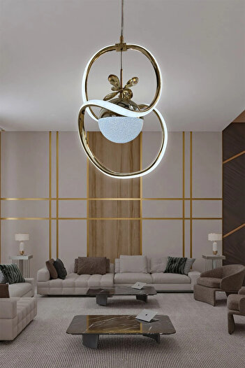 RSCOLLECTIONS Badem Tek Toplu Modern Sarkıt Led Avize - 3 Renk Kumandasız Gold