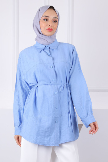 İmajButik Baby Blue πουκάμισο με ζώνη μέσης