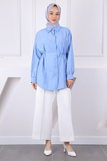 İmajButik Baby Blue πουκάμισο με ζώνη μέσης