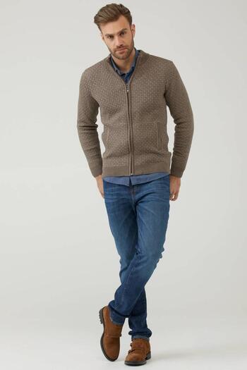 Sementa Men's Zippered Pocket Knitwear Cardigan - Milk Brown - Mink