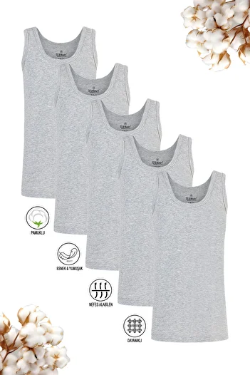 ÖZKAN underwear Özkan 0801 5 Pack Boy's Cotton Ribbed Fabric Flexible Comfortable Undershirt