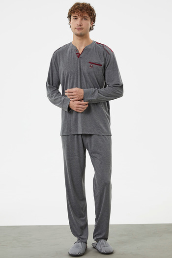 Sementa Hakim Collar Pocket Pajama Set - Anthracite