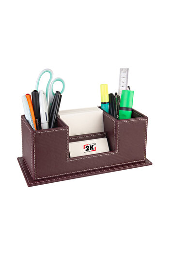 2K Desktop Leather Organizer Pen Holder 4 Compartments Desktop Organizer Rainbow Vegan 10X12X25 Cm.