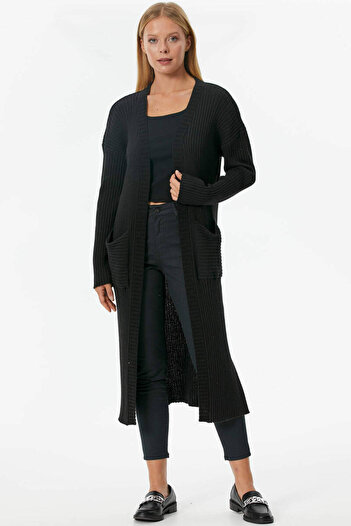 Sementa Oversize Long Knitwear Cardigan - Black