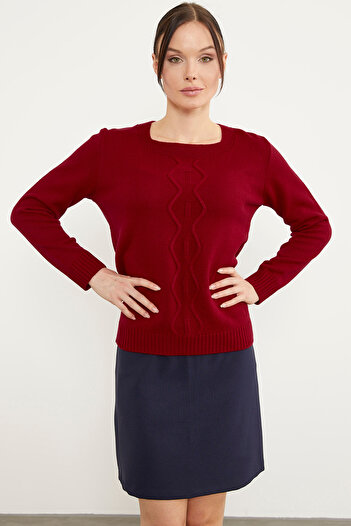 Sementa Knit Front Detailed Knitwear Basic Sweater - Red