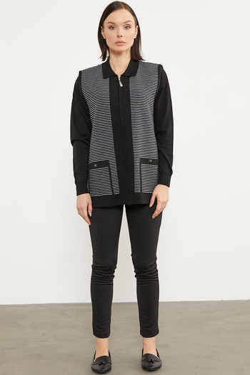 Sementa Polo Collar Zippered Knitwear Vest - Black