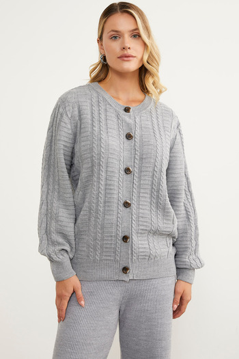 Sementa Crew Neck Buttoned Knitwear Cardigan - Gray