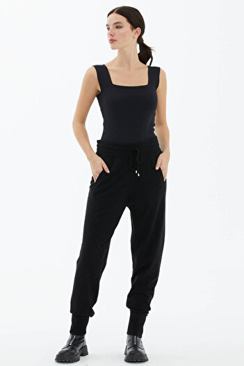 Sementa Lace-Up Knitwear Trousers with Pockets - Black