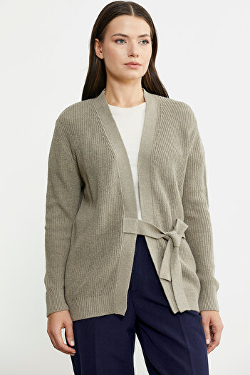 Sementa Double Breasted Belted Wool Knitwear Cardigan - Mink