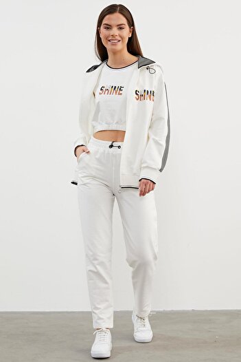 Sementa Triple Hooded Tracksuit Suit with Cropped Inside – Ecru