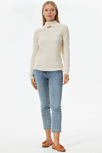 Sementa Drop Collar Pearl Detailed Knitwear Sweater - Bone
