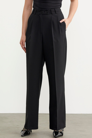 Sementa Black High Waist Pleated Palazzo Trousers