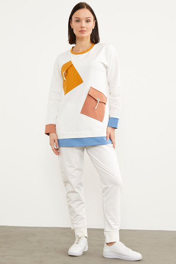 Sementa Colorful Pocket Detailed Tracksuit Set - Ecru
