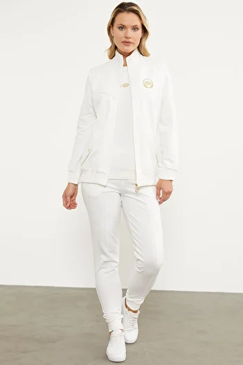 Sementa Quilted Detailed Vest Triple Tracksuit Set - Ecru