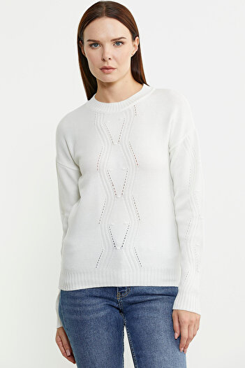Sementa Motif Crew Neck Knitwear Sweater - Bone