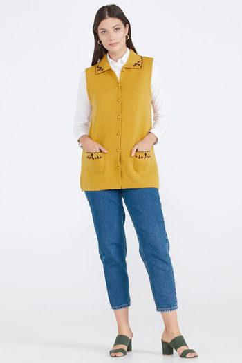 Sementa Women's Buttoned Knitwear Vest with Pockets - Güneş