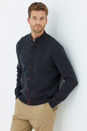 Sementa Stand Collar Buttoned Knitwear Cardigan - Anthracite